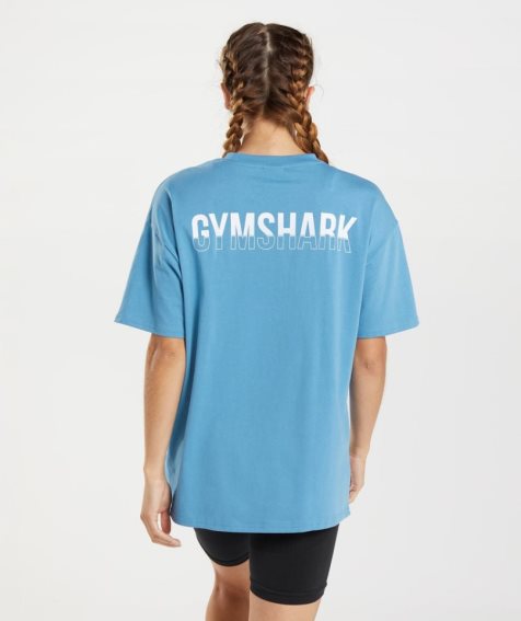 Women's Gymshark Fraction Oversized T-Shirts Blue | CA D65A18